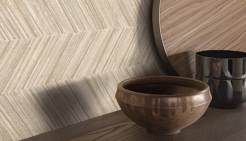 Provenza Unique Bourg Pointes Beige – dekor gresowy imitujący kamień w beżowym odcieniu z wzorem jodełki